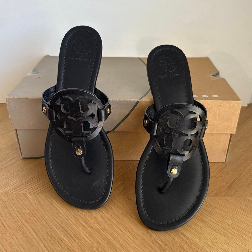 Tory Burch Miller ‘Black’ Women Leather Sandals  - SZ 9.5